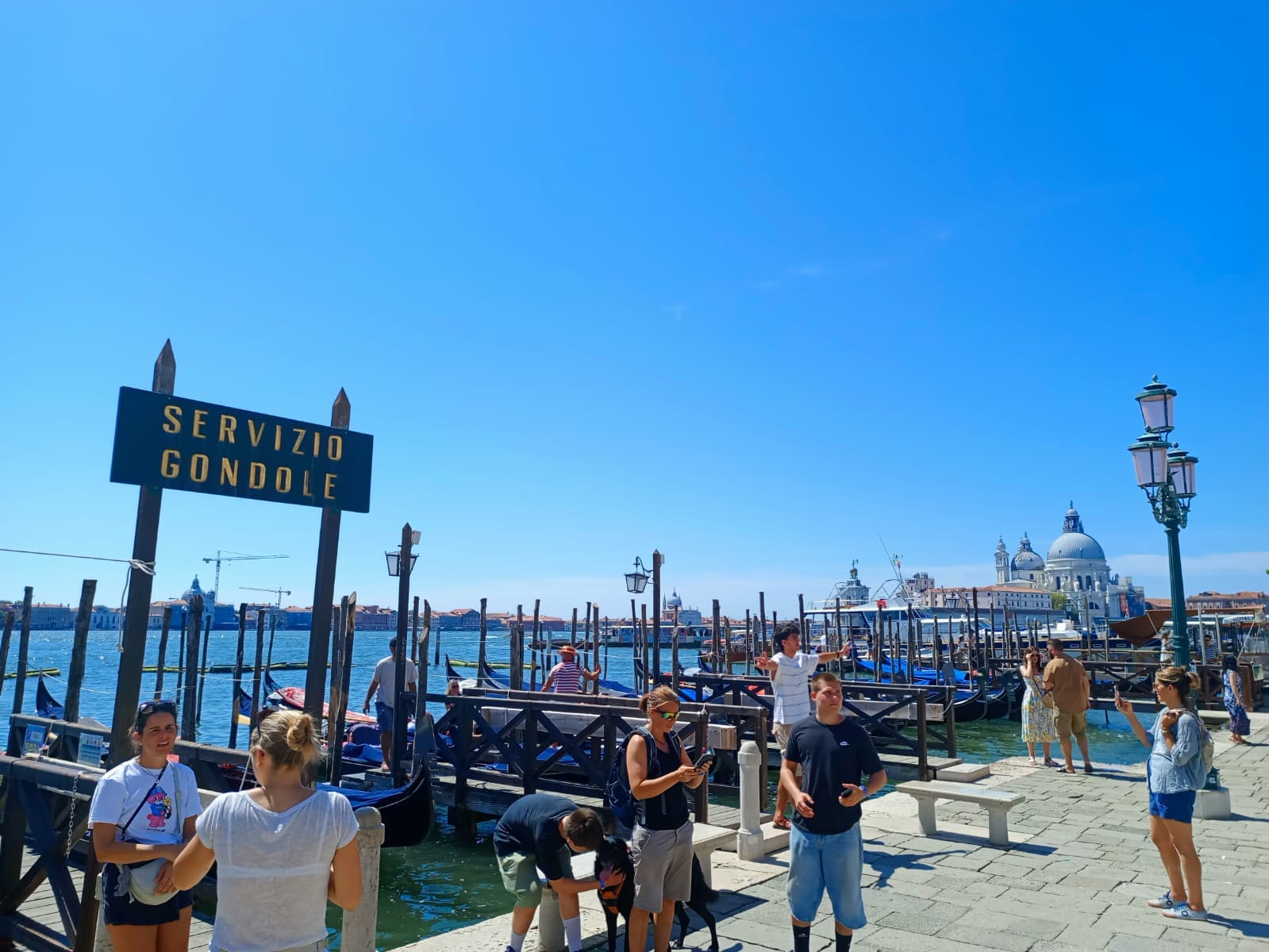 At the gondola service pier with a view of the Basilica di Santa Maria della Salute.